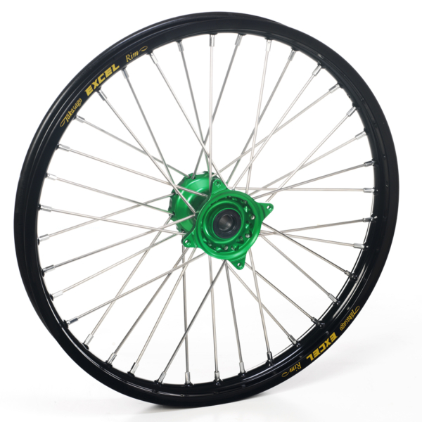 Haan Wheels, Komplett Hjul, 1,60, 21", FRAM, SVART GRÖN, Kawasaki 19-21 KX450, 21 KX250