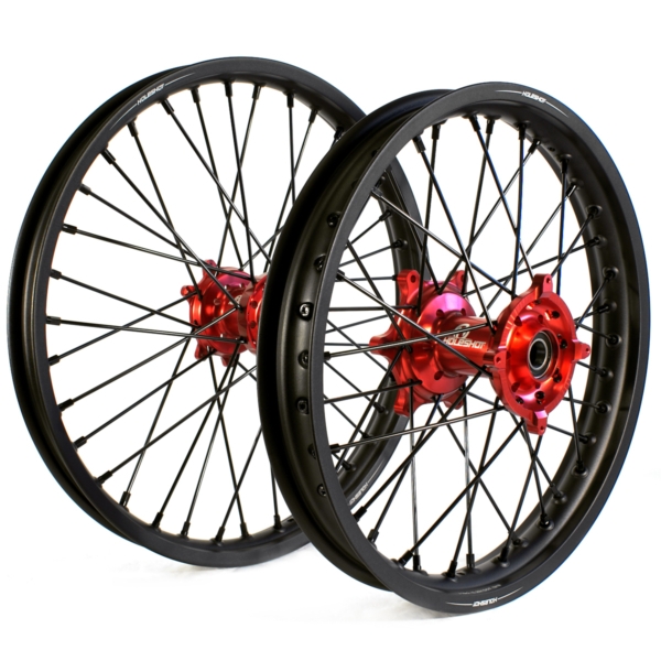 Holeshot, Komplett Hjulset, 2,15/1,60, 19/21", BAK FRAM, MATT SVART RÖD, Honda 13-21 CRF450R, 14-21 CRF250R