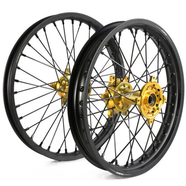 Holeshot, Komplett Hjulset, 2,15/1,60, 19/21", BAK FRAM, MATT SVART GULD, Suzuki 05-21 RM-Z450, 07-21 RM-Z250