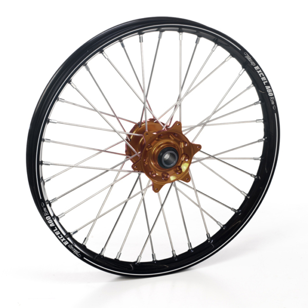 Haan Wheels, Komplett Hjul A60, 1,60, 21", FRAM, BRONS SVART, KTM 16-24 450 EXC-F, 15-25 450 SX-F, 18-22 250 EXC TPI/300 EXC TPI, 23-24 250 EXC/150 EXC/300 EXC, 16-17 250 EXC/300 EXC, 16-24 250 EXC-F, 15-25 250 SX/250 SX-F, 16-24 350 EXC-F, 15-25 350 SX-F