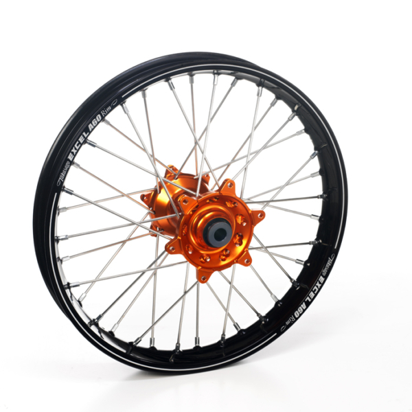 Haan Wheels, Komplett Hjul A60, 2,15, 19", BAK, SVART ORANGE, KTM 23-25 450 SX-F, 23-25 250 SX/250 SX-F, 23-25 350 SX-F, 23-25 125 SX/300 SX, 25 150 SX, Husqvarna 23-24 FC 450, 23-24 FC 250/TC 250, 23-24 FC 350, 23-24 TC 125, GasGas 24 MC 450F, 24 MC 250/