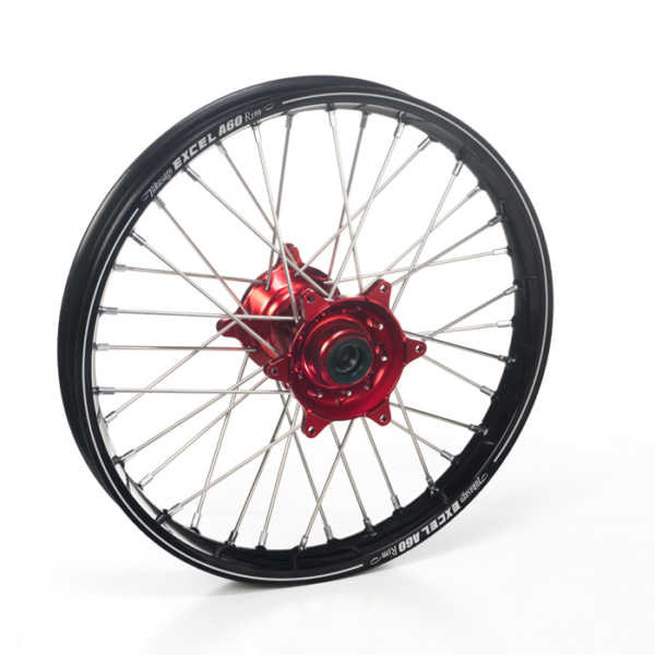Haan Wheels, Komplett Hjul A60, 2,15, 19", BAK, SVART RÖD, KTM 23-25 450 SX-F, 23-25 250 SX/250 SX-F, 23-25 350 SX-F, 23-25 125 SX/300 SX, 25 150 SX, Husqvarna 23-24 FC 450, 23-24 FC 250/TC 250, 23-24 FC 350, 23-24 TC 125, GasGas 24 MC 450F, 24 MC 250/MC